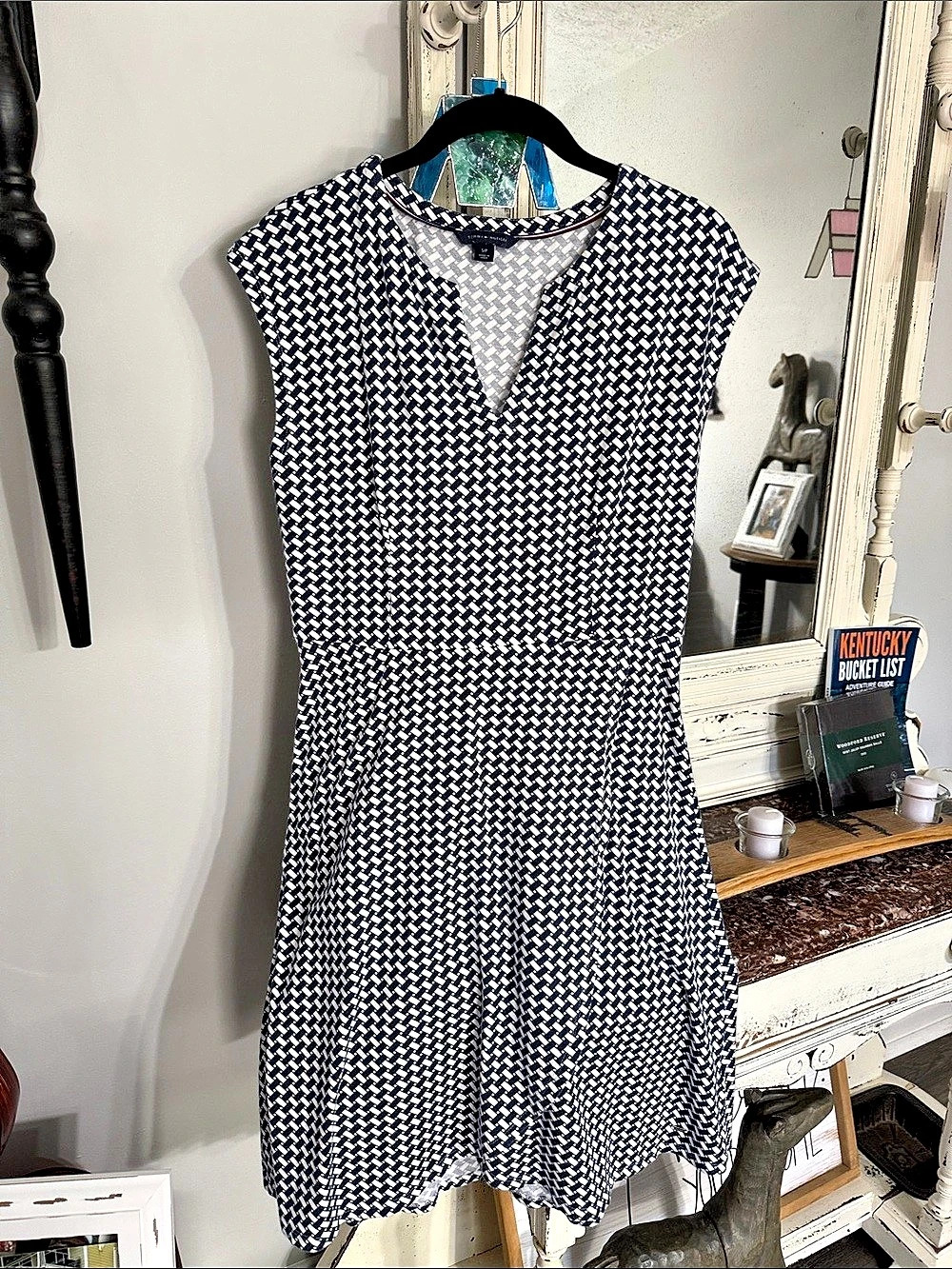 Tommy Hilfiger Geometric Mini Dress in Blue & White Size Small Like New